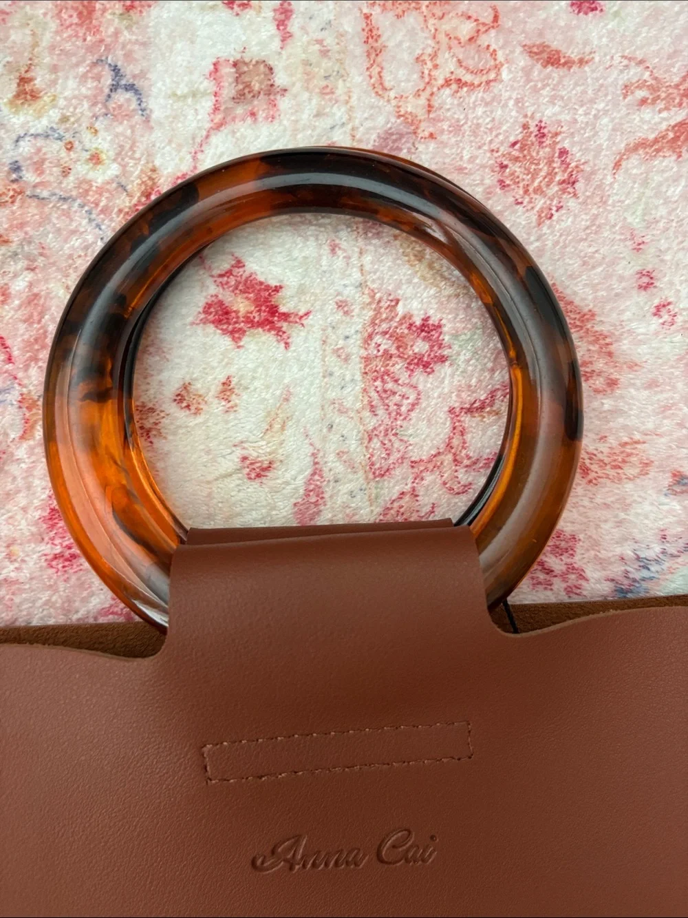 Anna Cai Chestnut Faux Leather Tote with Tortoiseshell Handles